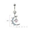316L SURGICAL STEEL RISING MOON SUN STAR DANGLE BELLY BUTTON NAVEL RING 